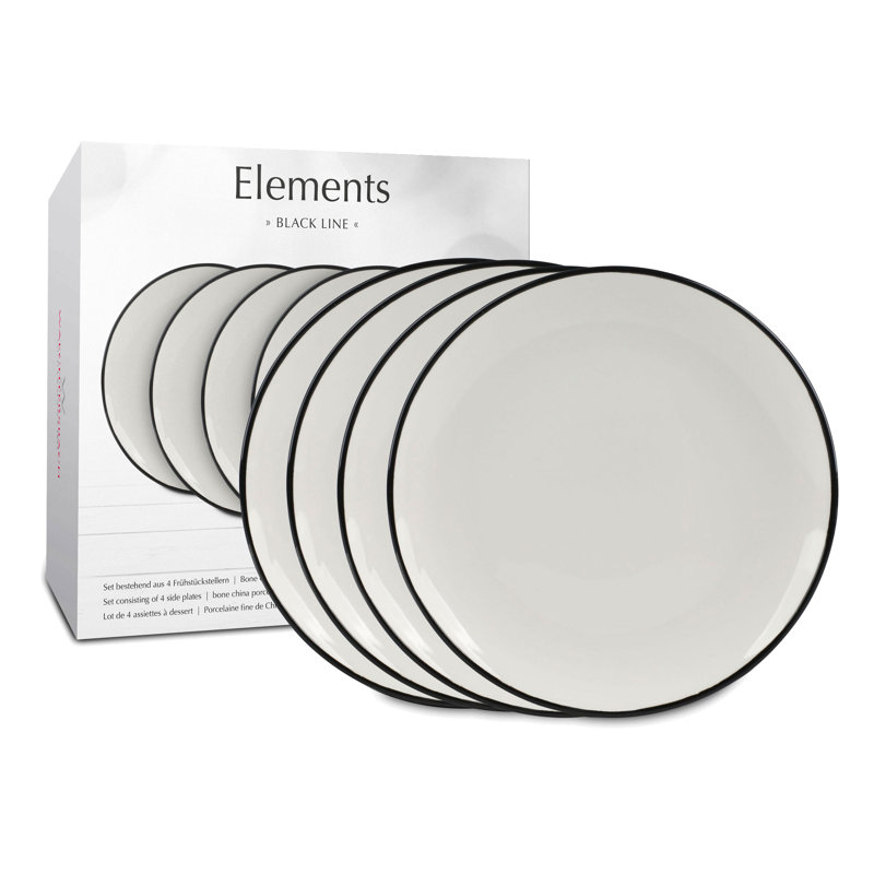 19cm Bone China Salad Plate, White / Black