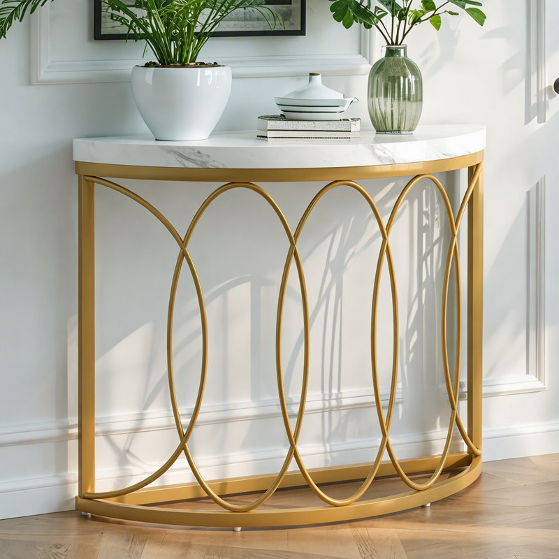 Faux Marble Console Table, 43" Half Moon Sofa Entryway Table