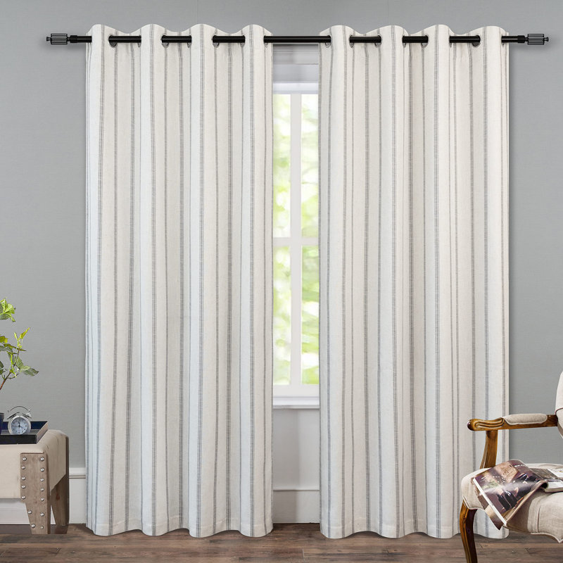 Blackout Curtain Pair, Gray Stripe/Light Linen, 52" W x 36" L