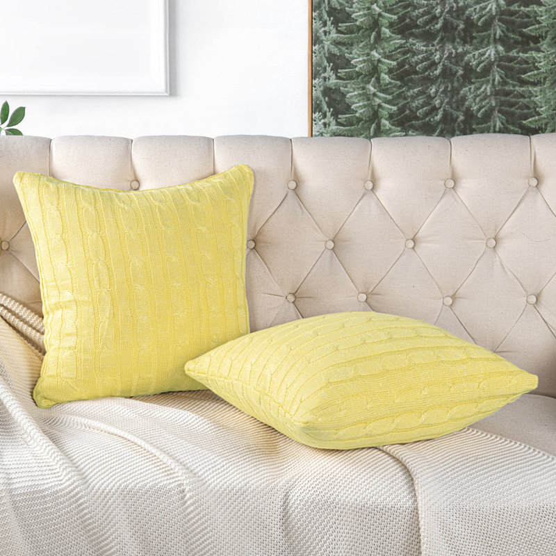 Cable Reversible Pillow Cover, Jojoba Yellow