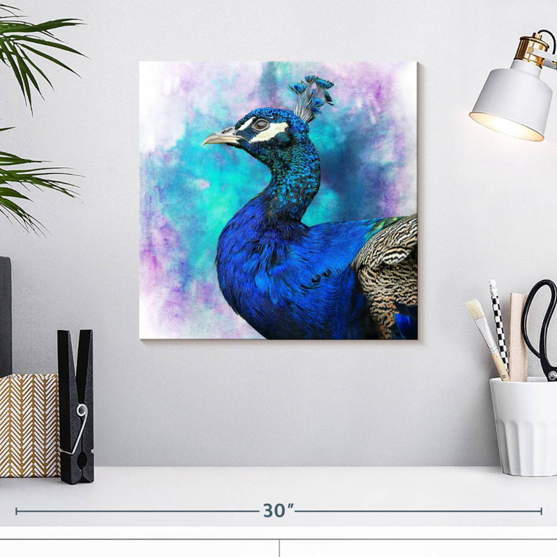 Fier paon bleu Brampt, H 16 po x l 16 po