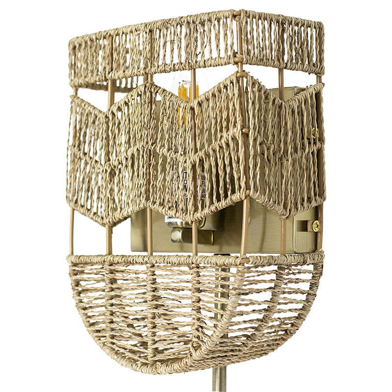25.75"H Deidamia Brushed Gold Iron Wall Sconce with Hemp Rope Shade