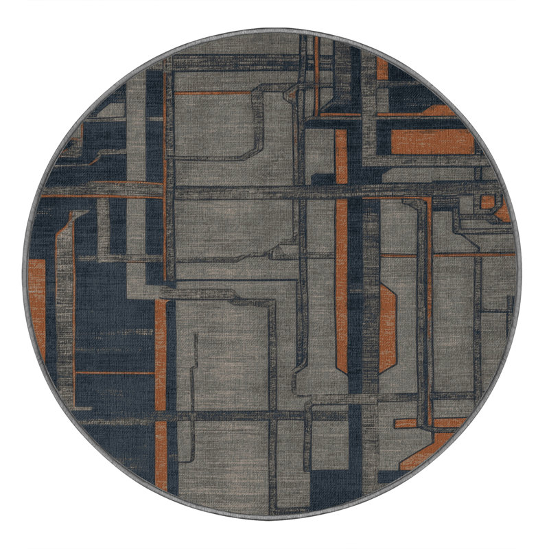 Machine Washable Turkish Grey Area Rug, Round 4'