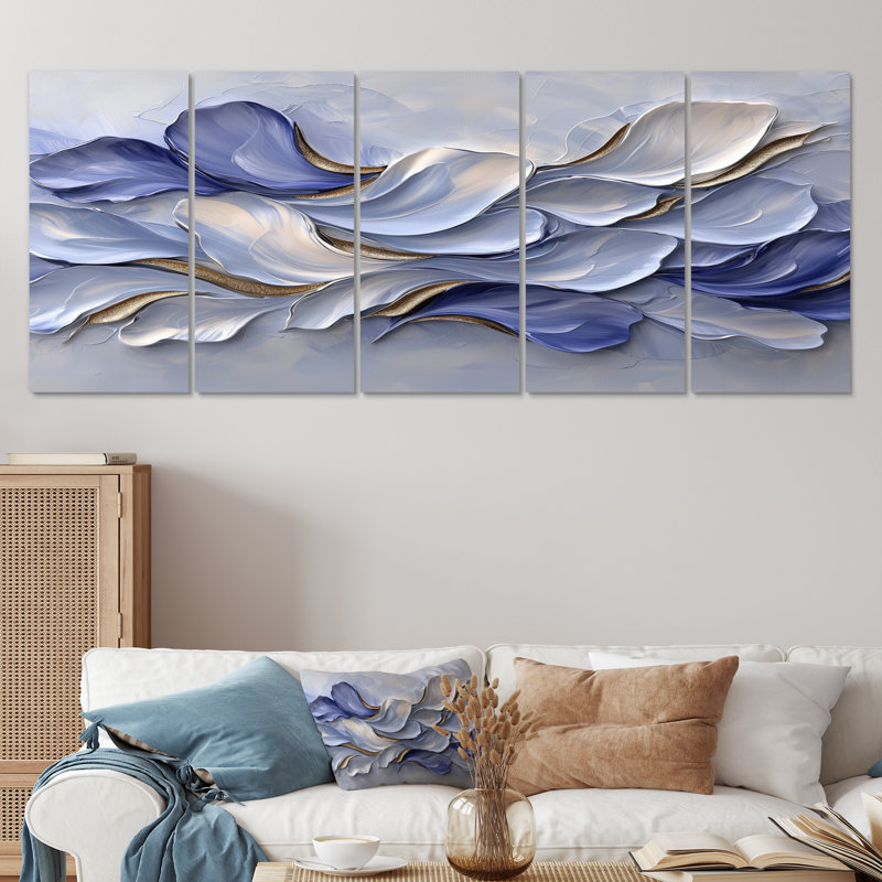 Mauve blanc élégant veines de pétales de fleurs I - Art mural fleurs - décoration murale moderne, H 28 po x l 60 po, 5