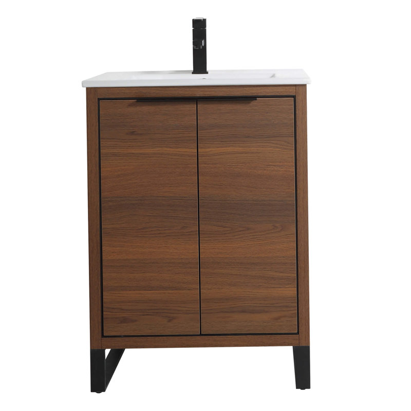 24'' Single Bathroom Vanity Set, Matte Black, Walnut