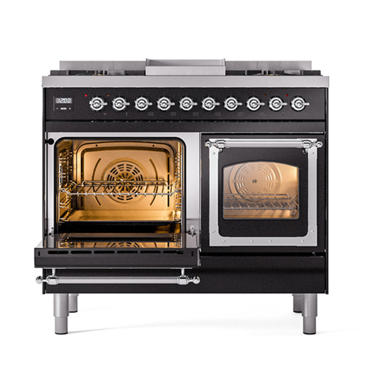 ILVE Nostalgie II Noblesse 40 in Dual Fuel Range, Glossy Black/Chrome, Natural Gas