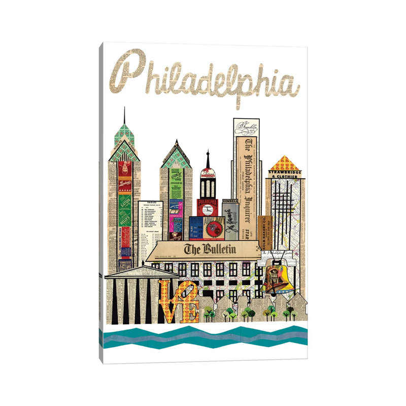 «Philadelphia Skyline» par Paper Cutz, impression sur toile tendue, H 18 po x l 12 po x 1,5 po