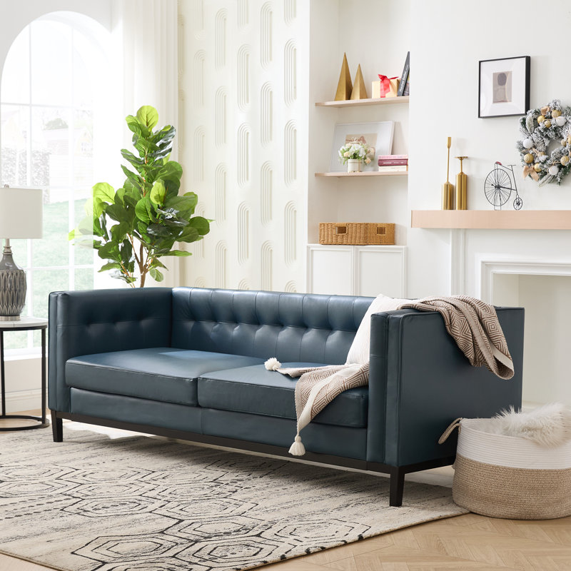 91'' Chenille Velvet Living Room Sofa, Blue