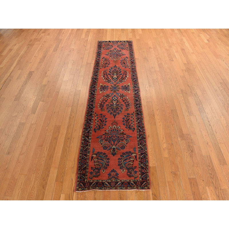 Tapis 100% laine noué à la main rouge 2 pi 7 po x 10 pi 0 po Sarouk Mohajeren