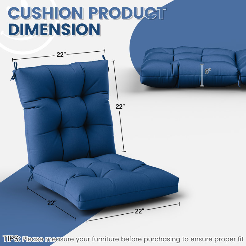 Anjelyka 22"W X 22"D Outdoor Cushions 5" Indoor And Outdoor Seat/Back Cushion, Blue