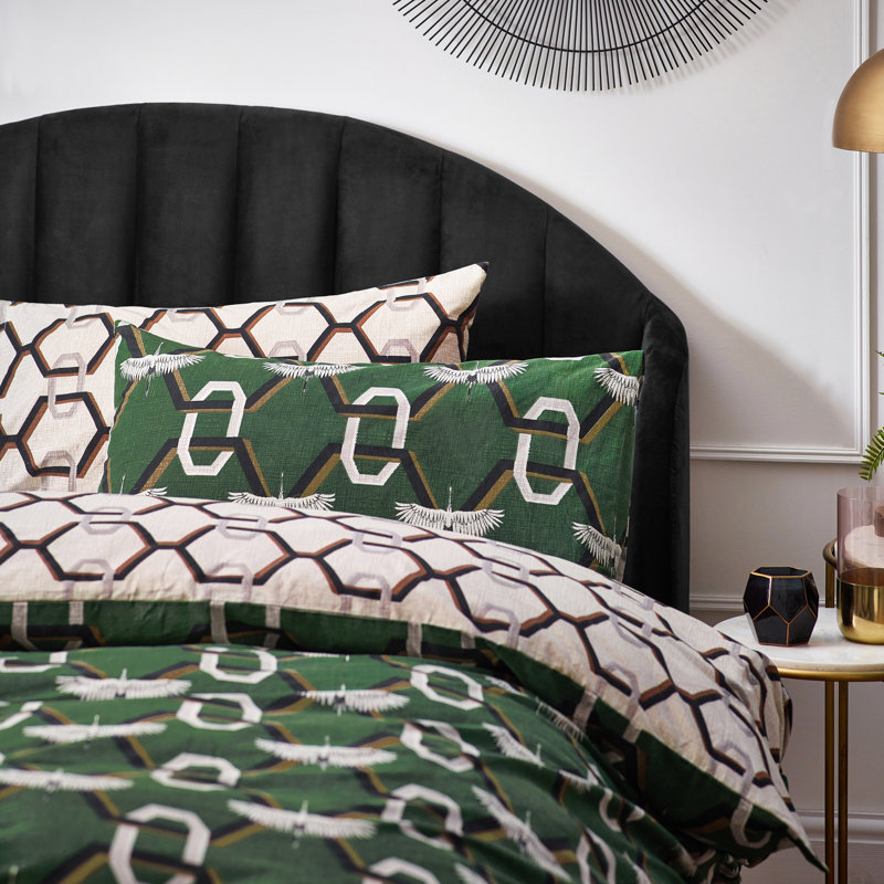 Cotton Blend Geometric Shapes Duvet Cover Set with Pillowcases Included, Green, Double Duvet Cover + 2 Standard Pillowcases