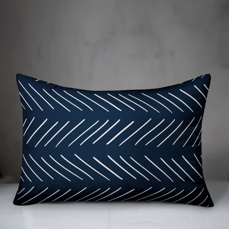 Baldridge Modern Rectangular Pillow Cover & Insert, White/Navy(solid)