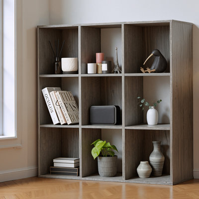 9-Cube Storage Organizer Shelf, Home Storage Shelf Divider w/ Back, 11-Inch Storage Bookcase, Dark Grey 