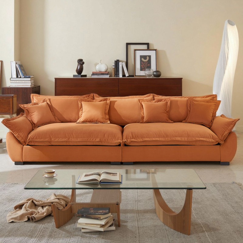 Canapé en velours 3 places avec rangement - Canapé de style voile moderne avec dossier amovible, sièges profonds et coussins décoratifs, compartiment de rangement peu encombrant pour le salon