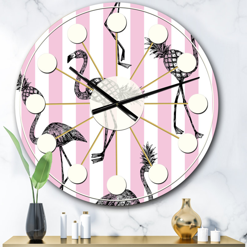 Flamant rose sur horloge murale Mid-Century, Surdimensionné