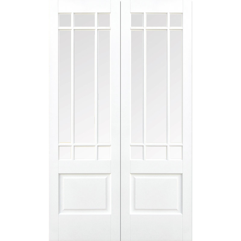 Downham Clear Bevelled Glazed Primed White Internal Door Pair, 198.1cm H x 137.2cm W x 4cm D