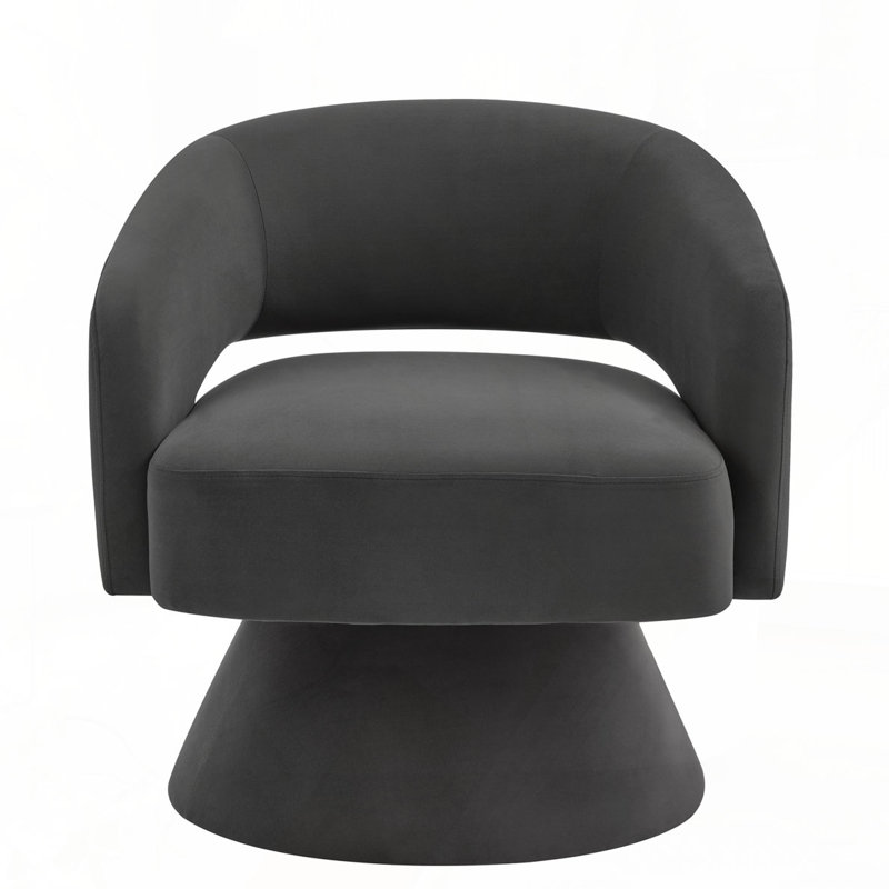 Upholstered Velvet Round Swivel Barrel Chair, Dark Gray