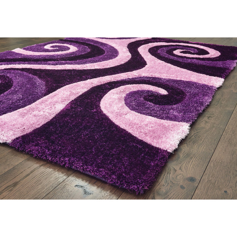 Tapis à poil long violet / mauve à motif abstrait Fitts, Rectangle 7 pi 10 po x 10 pi 6 po