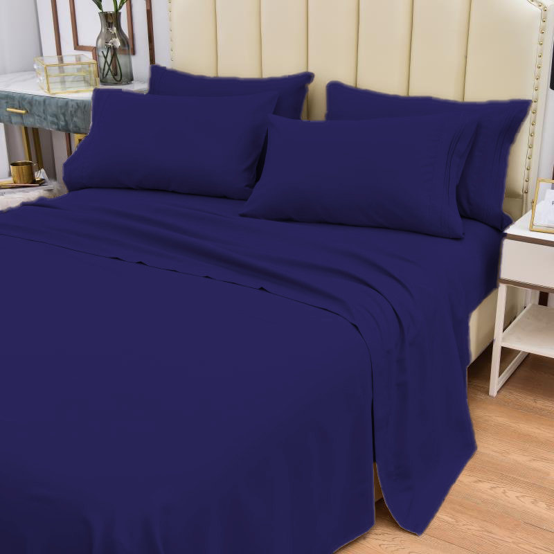 Premium Rayon From Bamboo 6 Pc Sheet Set With Deep Pockets, Cooling, Navy, Queen Sheet Set