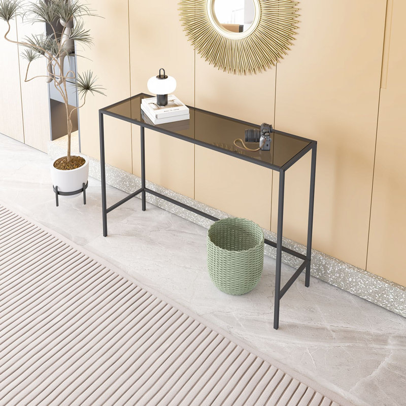 Buffet industriel moderne avec verre fumé trempé, 39,4 x 31,5 x 11,8 pouces | Cadre et pieds 100% métal (0,6 po) | Solution de rangement élégante pour les espaces de vie contemporains