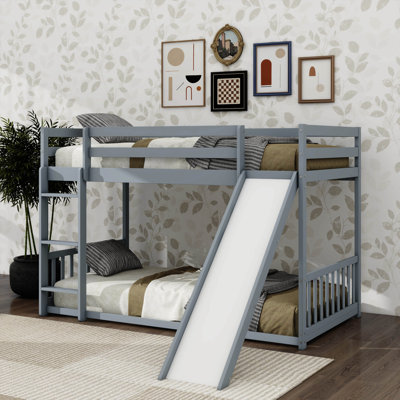 Twin Over Twin Bunk Bed With Exciting Slide Safety Fence And Convenient Gate