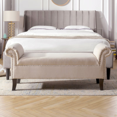 Kathy Roll Arm Entryway Accent Bench, Sky Neutral Beige Polyester