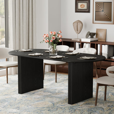 67"L×33.5"D Oval Black Oak Dining Table with Double Pedestal Kitchen Table with Solid Wood Base Seats 6 for Living Room Dining Room