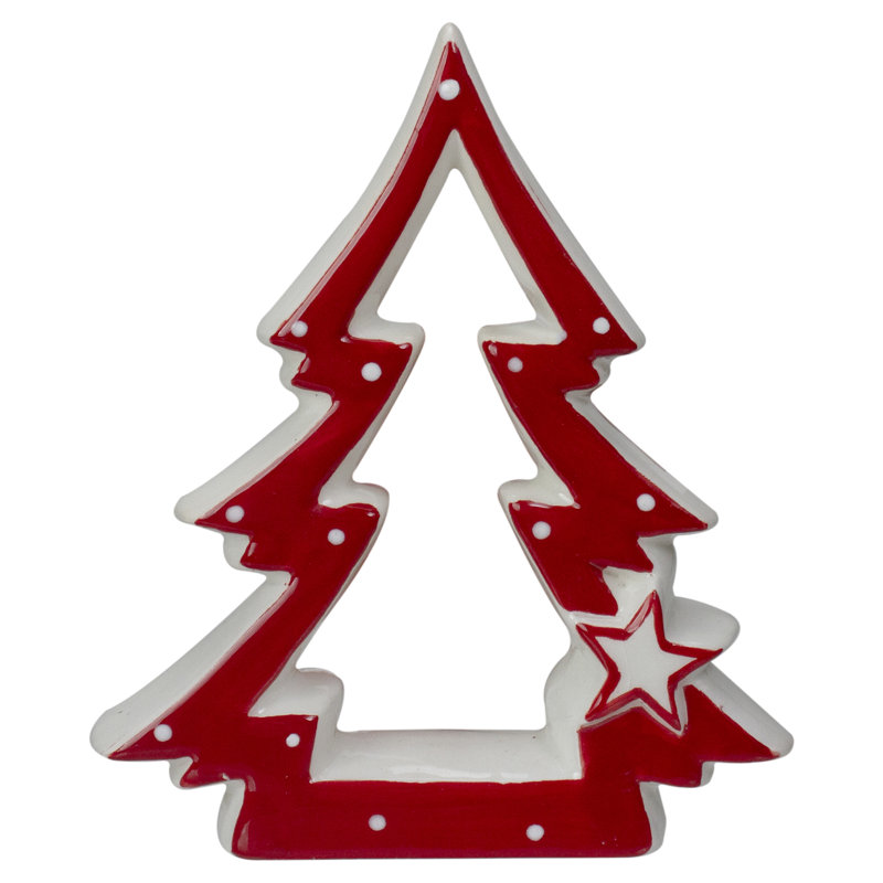 Décoration de table d'arbre de Noël en céramique rouge et blanche 4,5 po