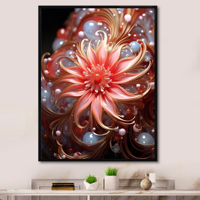 «Radiant Blossoming», fleur rose avec perles blanches sur toile