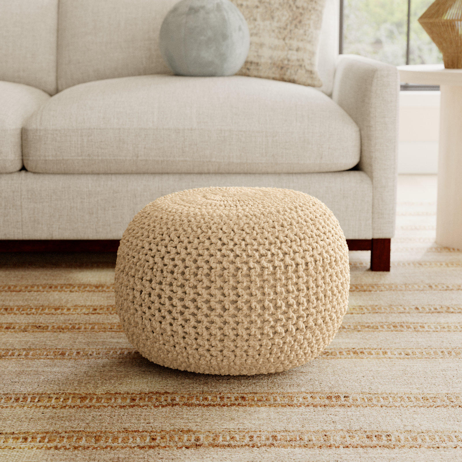 Marah 20" Pouffe, Natural Weave