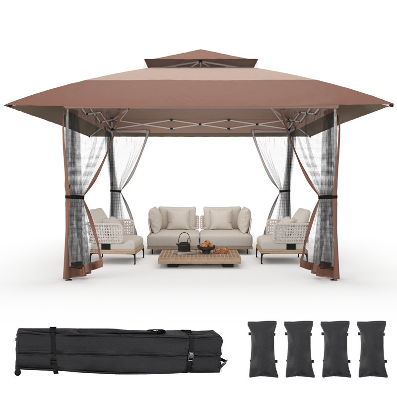 Vita 13 Ft. W x 13 Ft. D Pop-up Gazebo Outdoor Canopy Shelter with Mesh Netting, Brown