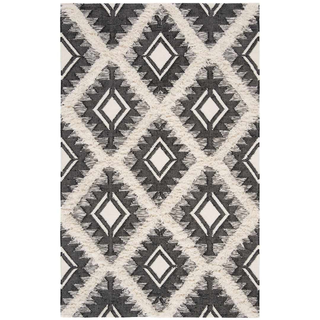Inelda Hand Woven Wool/Cotton Geometric Rug in Ivory/Black Loon Peak® Rug