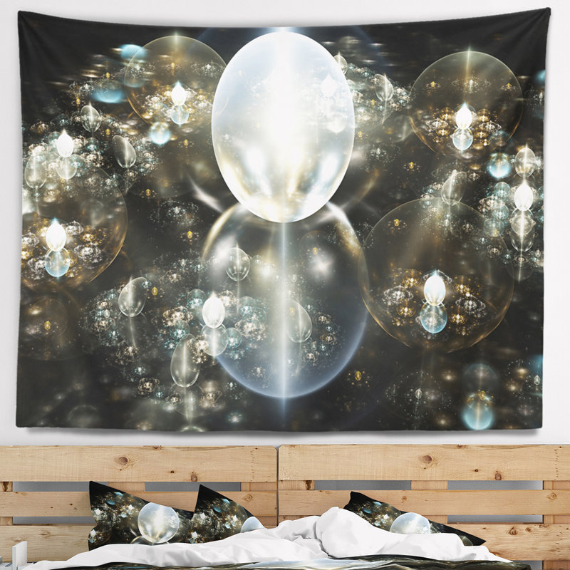 Tapisserie abstraite avec gouttes d'eau dorées abstraites sur miroir, H 32 po x l 39 po