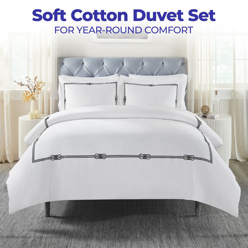 Ensemble de housse de couette 3 pièces Moonlawn, Housse de couette double / grand + 2 taies décora, Blanc/Noir