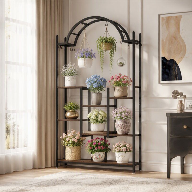 Support à plante arqué, support à fleurs 74,8 po avec crochets de suspension