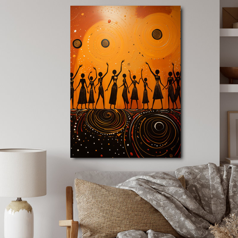 «Horey African Tribal Dance IV», reproduction sur toile, 20" H x 12" W, Cadre flottant blanc