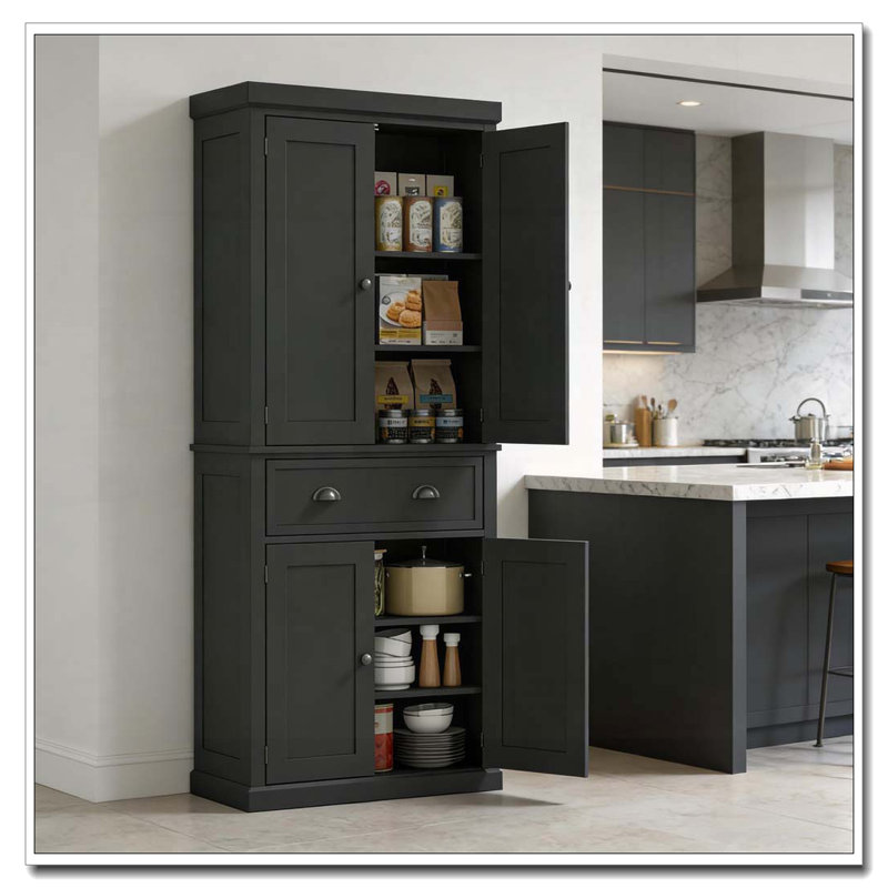 Grande armoire de rangement autoportante avec construction stable, Noir