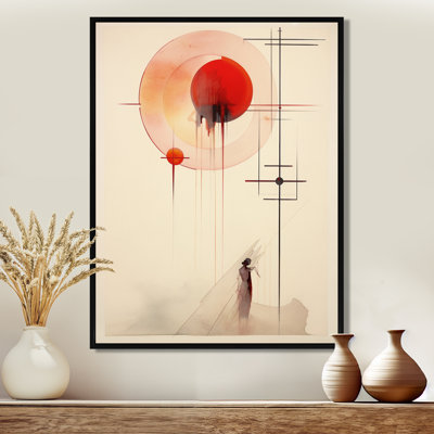 Lune rouge, géométrie rétro, art mural abstrait