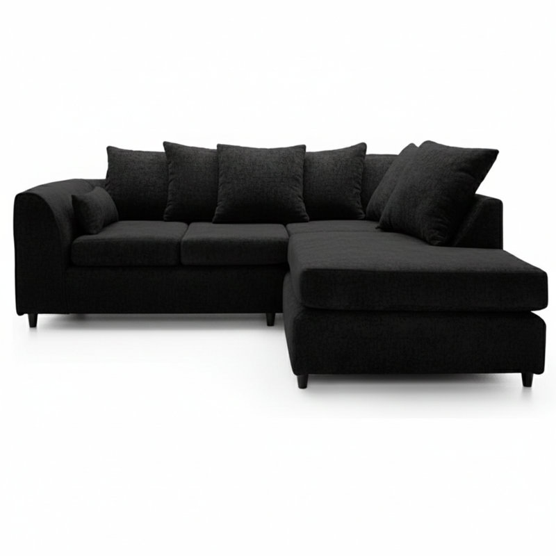 4 Seater Sofa & Chaise, Right, Black