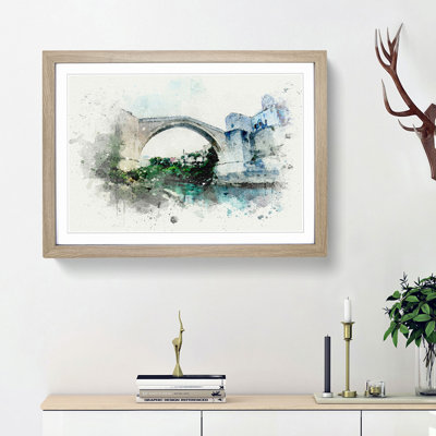 Stari Most Old Bridge in Abstract - Picture Frame Graphic Art Print