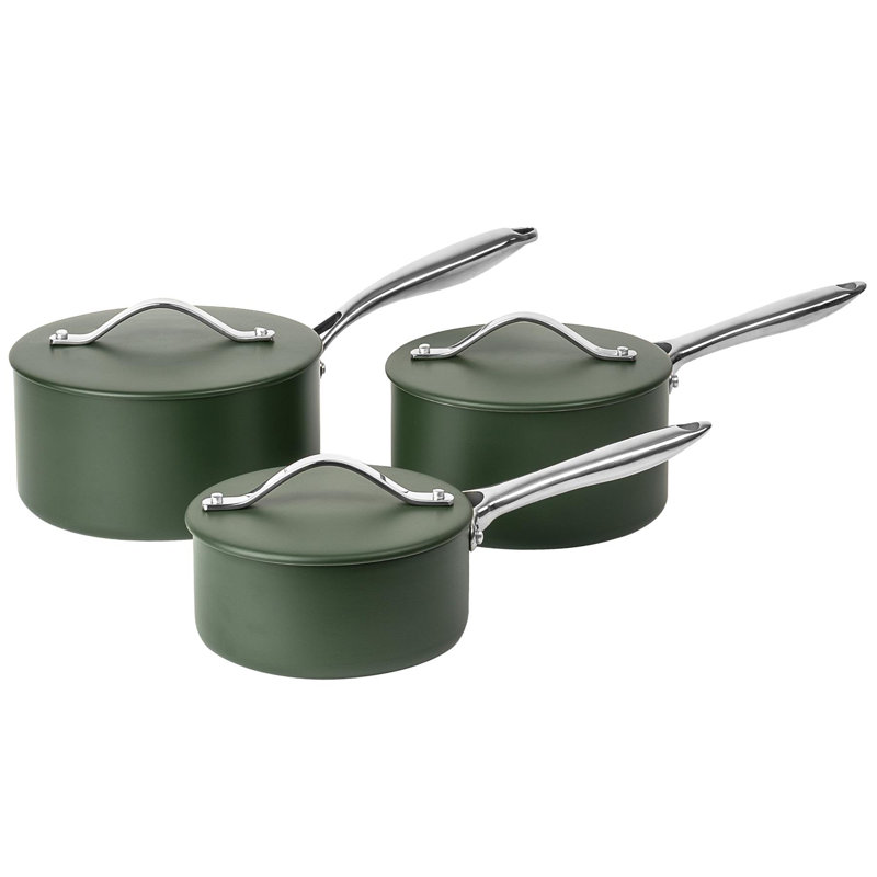 Prochef 3 Piece Saucepan Set 16 18 20cm With Lids Induction Ready Green Ceramic