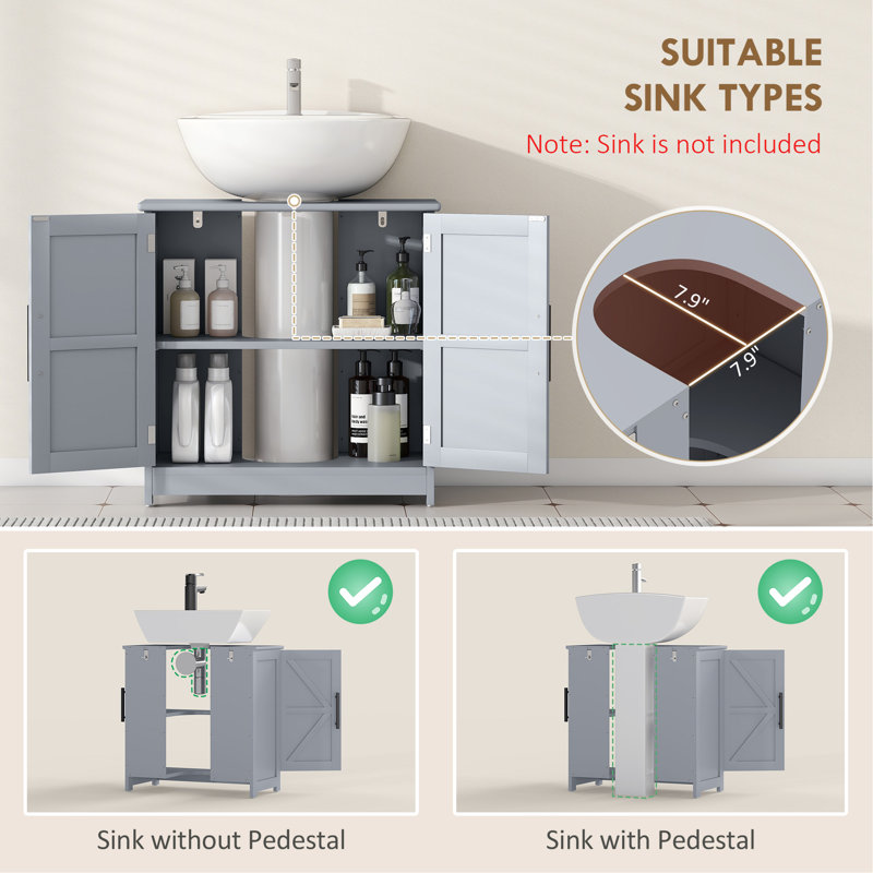 Pedestal Sink Storage Cabinet, Bathroom Sink Cabinet With 2 Barn Doors And Adjustable Shelf,Dark Gray  (Without Washbasin)