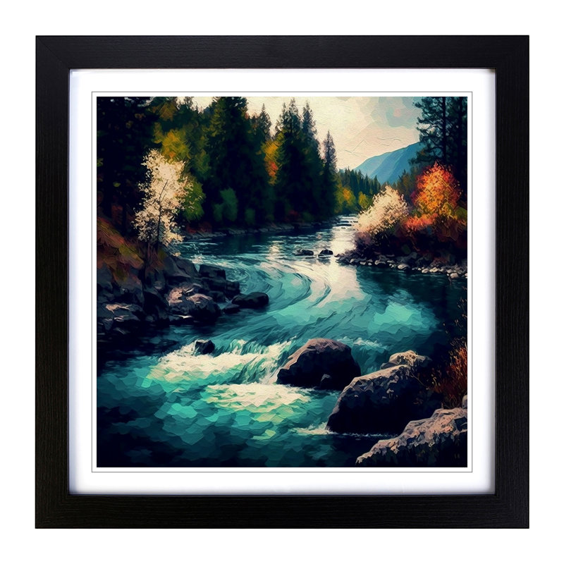 River Impressionism - Single Picture Frame Print on Wood, Black