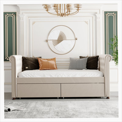 Twin Size Upholstered Daybed With 2 Drawers