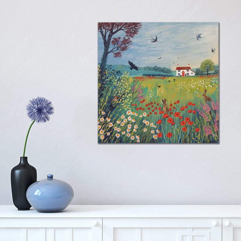 The House By Summer Meadow by Jo Grundy - Wrapped Canvas Painting, 45.72 cm H x 45.72 cm W x 3.175 cm D