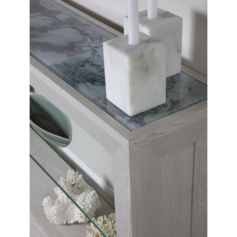 Gray Oak and Glass Rectangular Console Table with Storage