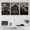 Noir et blanc ferme grange Highland Cow Horse campagne campagne paysage Western rustic Farmhouse Wall Art Decor encadré sur toile 3 pièces