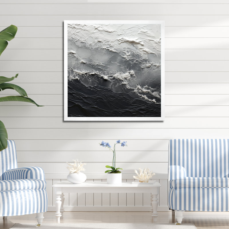 Minimalisme, peinture en noir et blanc, art mural abstrait, salon, H 36 po x l 36 po x P 1,5 po, Cadre photo blanc