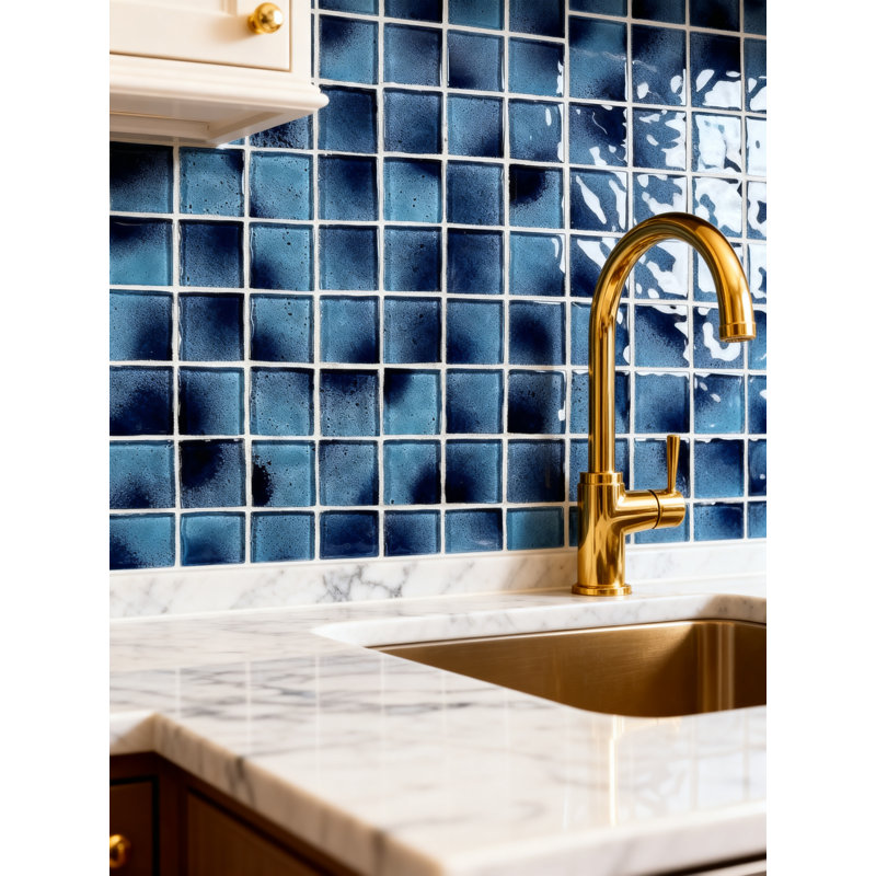 Carreau de mosaïque carré en verre texturé pour mur et piscine, Bleu ciel