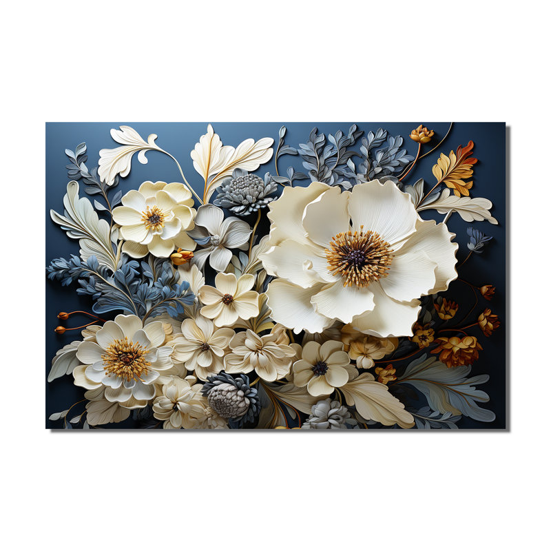 Tapisserie «White Wildflowers Natures I» - Fleurs sauvages encadrées